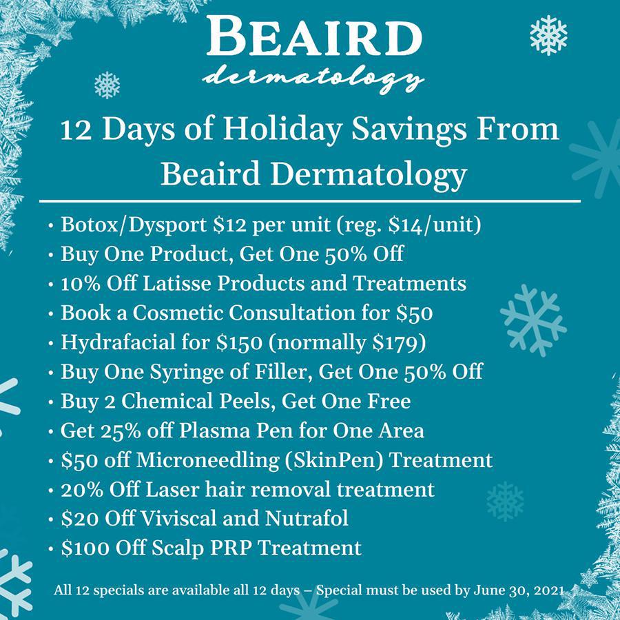Beaird Dermatology Celebrates with 12 Days of Holiday Savings (Expires